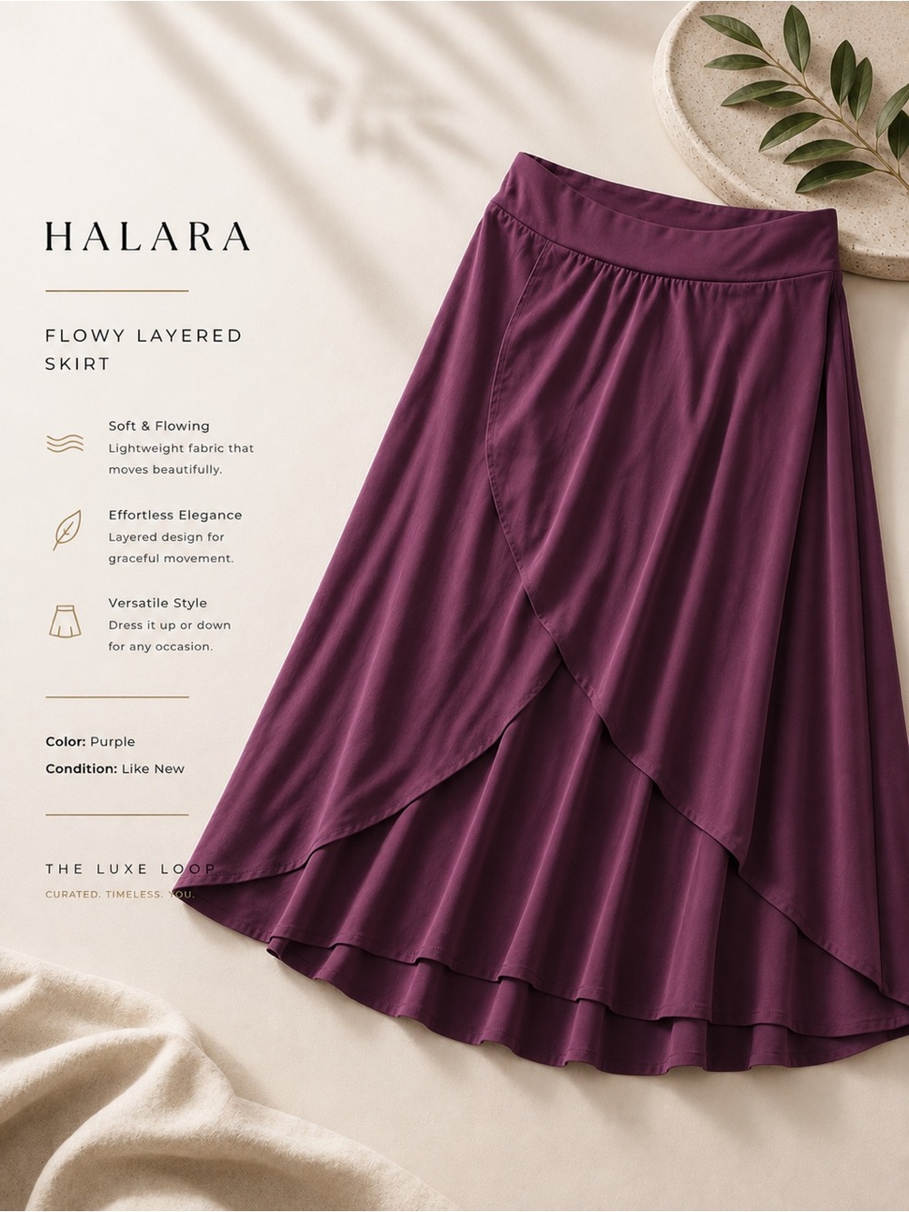 HALARA Deep Purple Flowy Layered Maxi Skirt